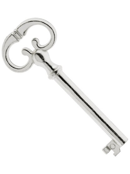 2 7/8-inch Long Drawer Key with Fancy Bow in Polished Nickel.